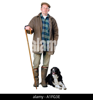 Shepherd with border collie dog Stock Photo