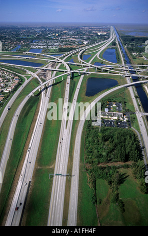Aerial of Florida turnpike interchange on Interstate 75 alligator alley in Florida  Stock Photo
