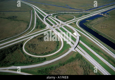 Aerial of U S 27 interchange on Interstate 75 alligator alley in Florida  Stock Photo