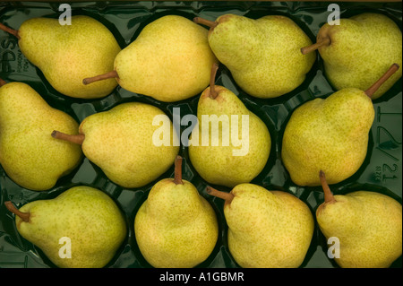 shape Pears 'Bartlett' variety in packing tray, Stock Photo