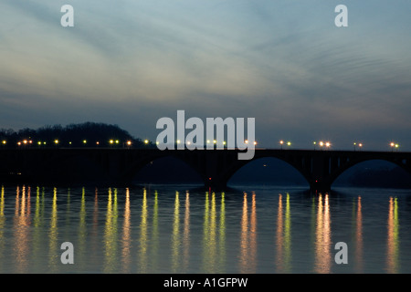 Key Bridge over Potomac River at night in Washington DC Stock Photo