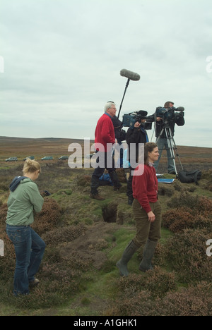 Filming a piece for the British Magazine Program Countryfile on location on the North Yorkshire Moors Stock Photo