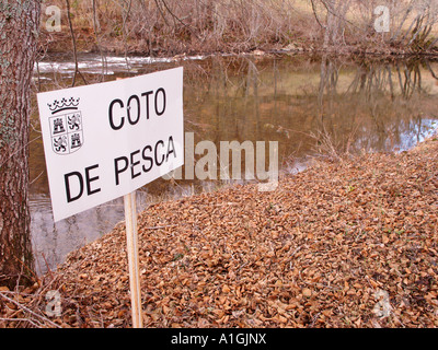 Coto de Pesca in a river of Sanabria Zamora province Spain Stock Photo