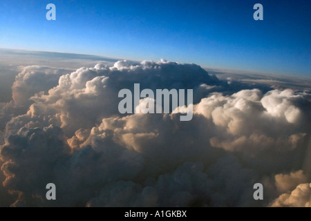 View of storm clouds from above with blue sky USA Stock Photo