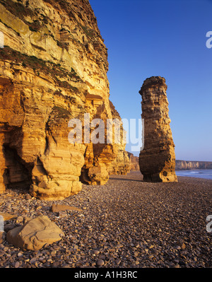An eroded rock stack known as 'Lots Wife' in Marsden Bay, on South Tyneside Stock Photo