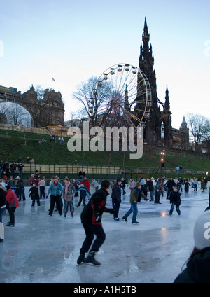 Outdoors ice rink in city centre, Edinburgh, Scotland Stock Photo