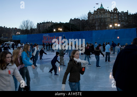 Outdoors ice rink in city centre, Edinburgh, Scotland Stock Photo