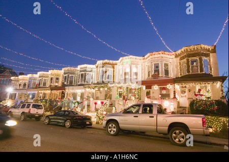 Neighborhood Christmas decorations 34th Street Hamden Baltimore Maryland Stock Photo