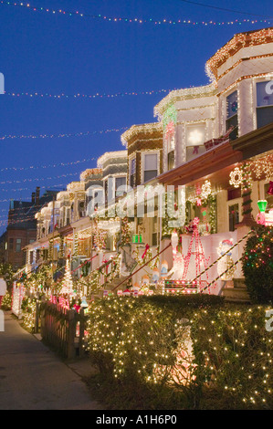 Neighborhood Christmas decorations 34th Street Hamden Baltimore Maryland Stock Photo