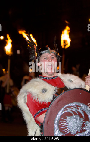 Man in costume at Up Helly-Aa, Shetland's annual fire festival Stock Photo