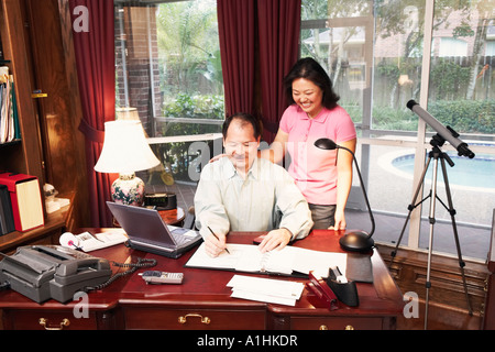 High angle view of a senior man and a mature woman Stock Photo