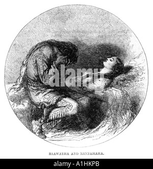 Hiawatha and Minnehaha Poem by Henry Wadsworth Longfellow 1807 1882  Illustrated London News 24 December 1859 Stock Photo