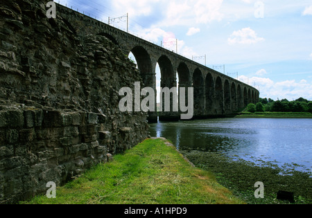 Royal Border Railway Viaduct from Berwick Castle Stock Photo