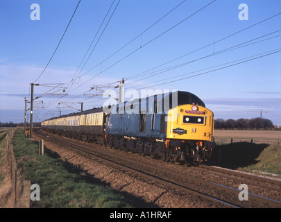 Preserved class 40 diesel locomotive number 40145 with an enthusiast rail tour near Shepreth Branch Junction on 23rd January 2005. Stock Photo