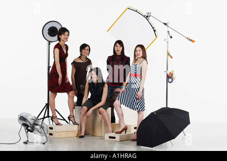 Portrait of five young women smiling Stock Photo