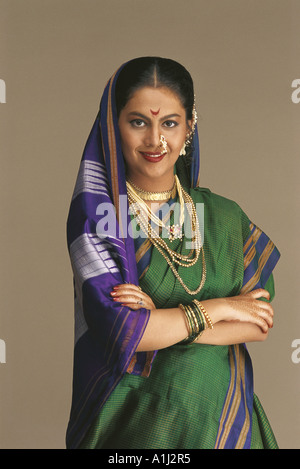Indian Maharashtrian Bride in wedding dress - MR Number 123 Stock Photo