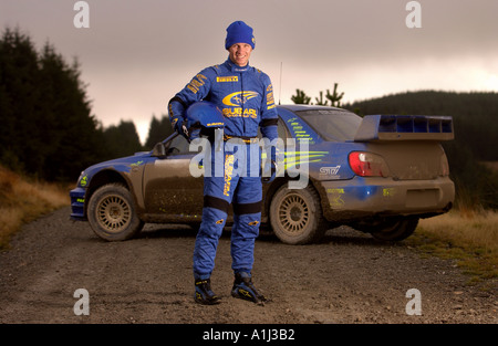 SUBARU RALLY DRIVER PETTER SOLBERG DURING TESTING IN WALES BEFORE THE RALLY OF BRITAIN UK Stock Photo