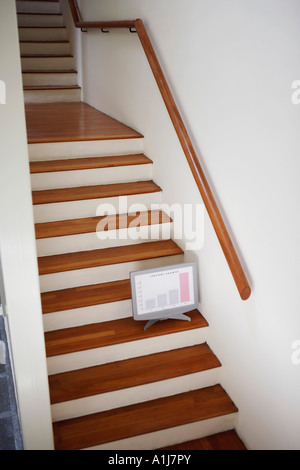 High angle view of a model of computer monitor on a staircase Stock Photo