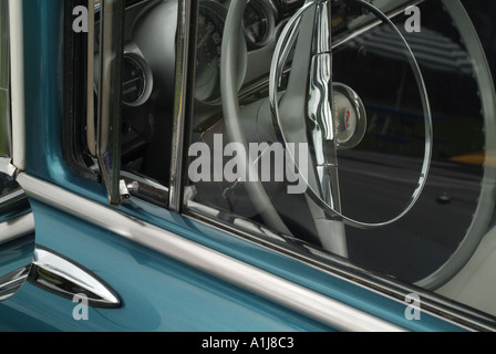 The steering wheel of the 1957 Chevrolet Two Ten. Stock Photo