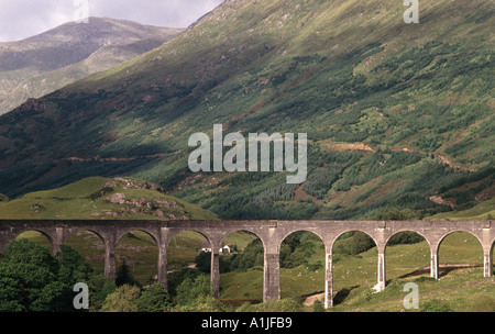 Glenfinnan railway viaduct on the West Highland line from Fort William to Mallaig, an iconic engineering masterpiece in Scotland. Credit: Malcolm Park Stock Photo