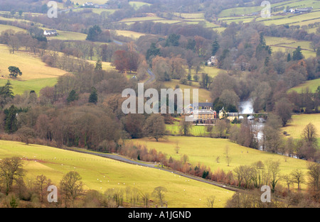 View over the Upper River Usk Valley near Brecon Powys Wales UK showing Penpont House Stock Photo