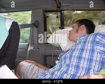 Sleeping in Backseat of Car Stock Photo