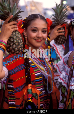 Mexican woman, Mexican, woman, Pineapple Dance, La Pina, costumed dancer, city of Acapulco, Acapulco, Guerrero State, Mexico Stock Photo