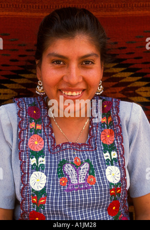 Matea Contreras Sosa, Zapotecan weaver, Mexican woman, headshot, head shot, head and shoulders, portrait, Teotitlan del Valle, Oaxaca State, Mexico Stock Photo