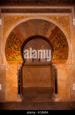 Mihrab, area of the Maqsurah, central area of qibla wall, Mezquita, Mosque-Cathedral of Cordoba, Great Mosque of Cordoba, Cathedral, Cordoba, Spain Stock Photo