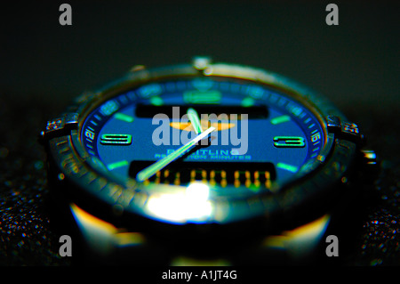 Breitling Aerospace repetition minutes titanium gents wristwatch black background Stock Photo