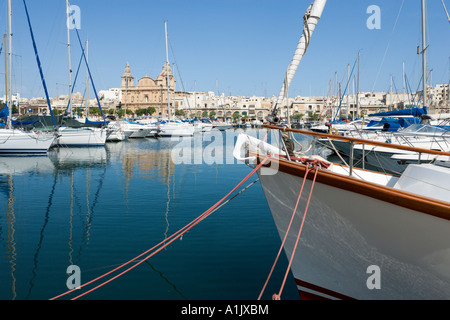 Marina and Church of St Joseph, Msida Creek, Malta Stock Photo