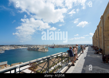 View over the Grand Harbour from Upper Barracca Gardens, Valletta, Malta Stock Photo