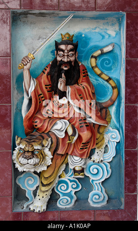 Tua Pek Kong Templ in Kuching greets the visitor with this mural Stock Photo