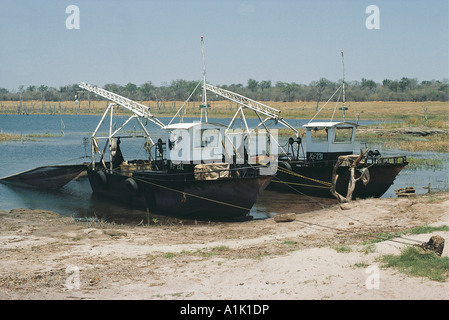 Fishing boats and rig for catching Kapenta or Tanganyka sardines on Lake Kariba Zimbabwe Stock Photo