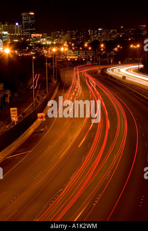 Northern Motorway at night Auckland North Island New Zealand Stock Photo