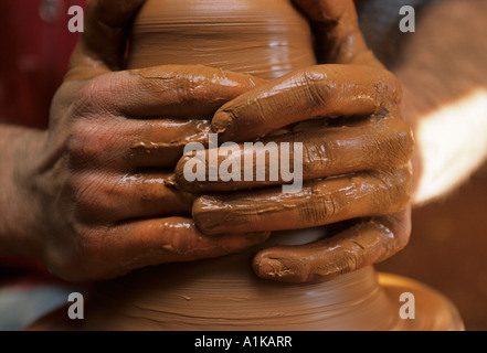 Hands of a potter at work, Ubeda, Jaen province, Andalusia, Spain, Europe Stock Photo