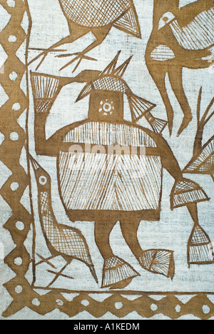 Detail of a painted cotton textile from the Senoufo people of the Korhogo region of the Ivory Coast West Africa Stock Photo