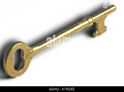 old brass door key closeup Stock Photo