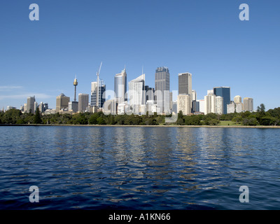 VIEW FROM MRS MACQUARIES POINT ACROSS FARM COVE TOWARDS AMP TOWER AND OTHER SKYSCRAPERS SYDNEY NEW SOUTH WALES AUSTRALIA Stock Photo