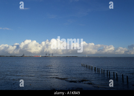 Snow clouds over the sea, essex,England Stock Photo