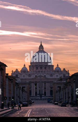 Via della Conciliazione Saint Peter s basilica at sunset Rome Italy Stock Photo