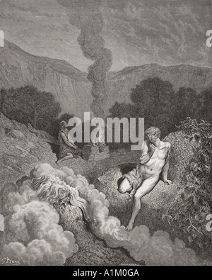 Engraving from The Dore Bible illustrating Genesis iv 3 to 5. Cain and Abel Offering Their Sacrifices by Gustave Dore. Stock Photo