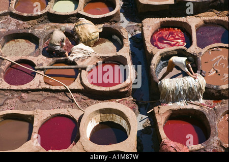 Traditional Tanneries, Fes El-Bali (Old Fes), Fes, Morocco Stock Photo
