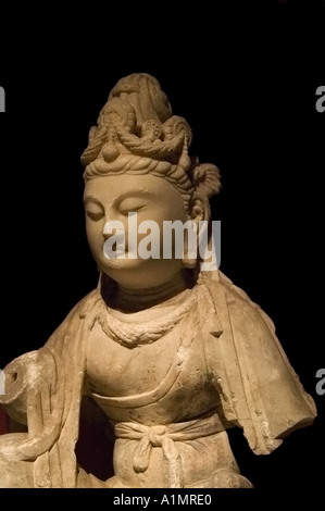 Stone sculpture of Bhudda from Tang Dynasty A D 618 907 displayed at Shanghai Museum China Stock Photo