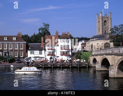 Henley On Thames waterside views with road bridge and church tower Stock Photo