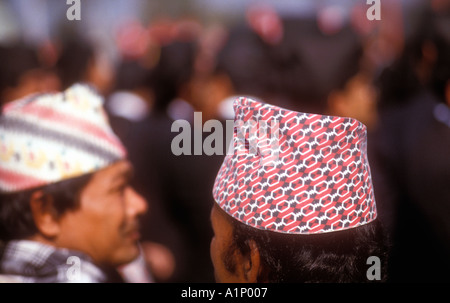 Typical Nepalese hats known as a Palpali topi in Kathmandu Nepal Stock Photo