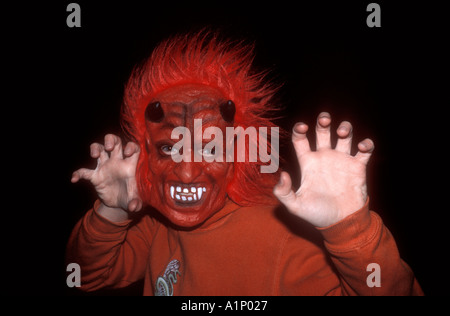 Boy aged 10 dressed as devil for halloween Stock Photo