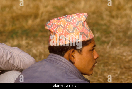 Typical Nepalese hat known as a Palpali topi in Kathmandu Nepal Stock Photo