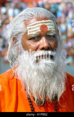 A Hindu pilgrim at the Ardh Kumbh Mela religious festival in Haridwar in India. Stock Photo
