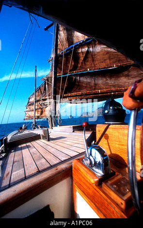 Traditonal junk sailing in Phang-Nga Bay Thailand Stock Photo